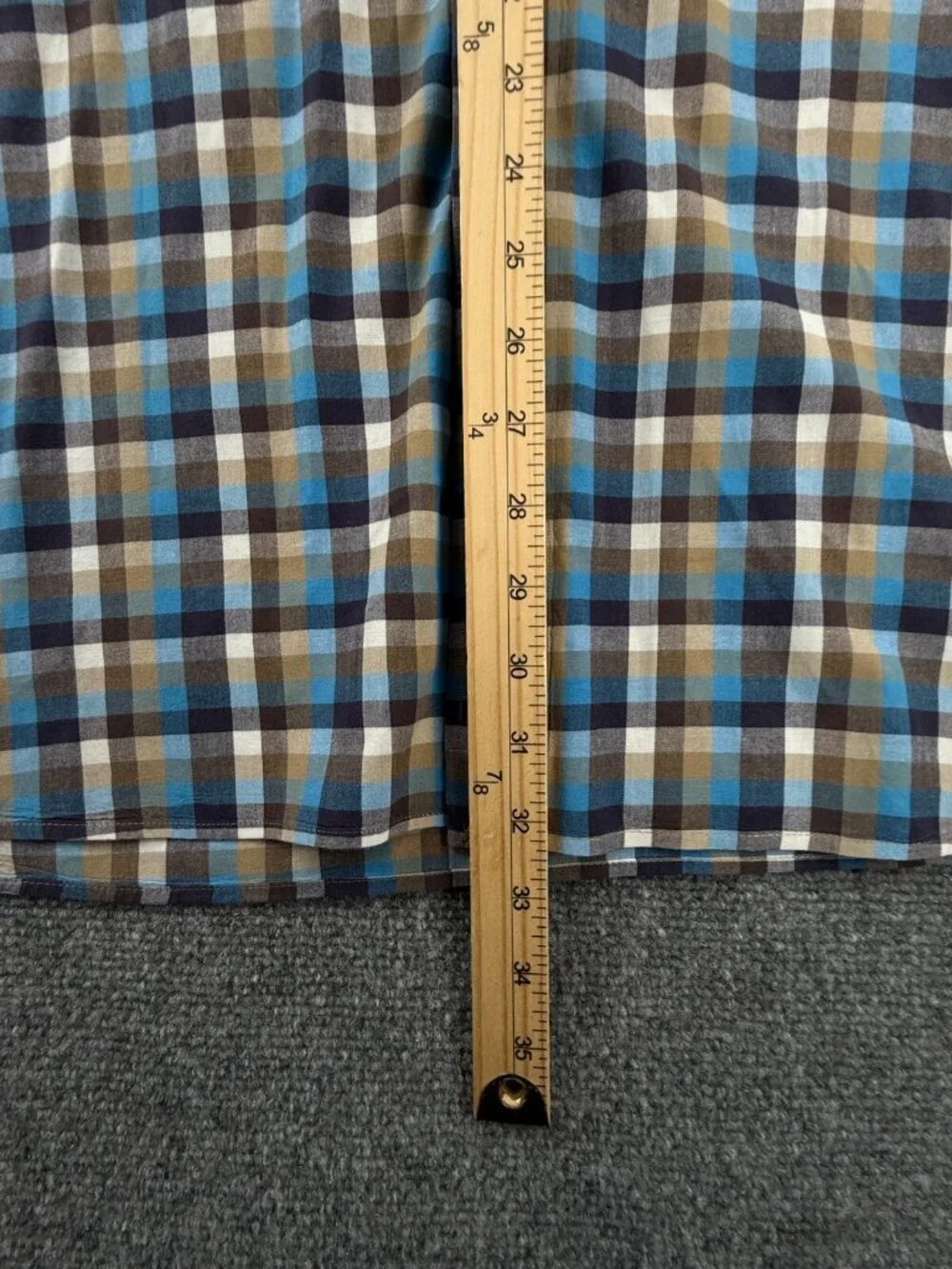 Peter Millar Blue Brown Check Button Up Shirt 2XL Cotton Long Sleeve Woven Adult